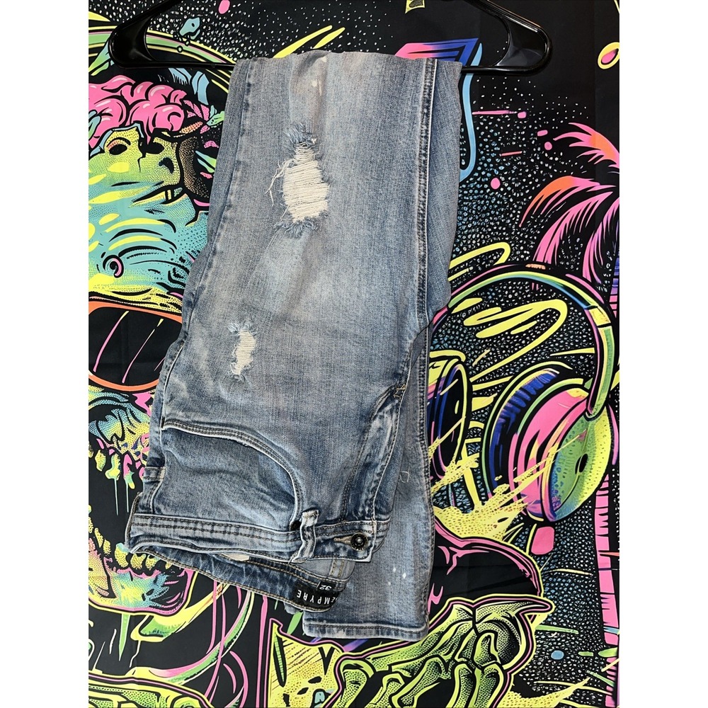 Empyre Recoil Jeans Mens 32x32 Blue Distressed Destroyed Bleached Paint‎ Grunge